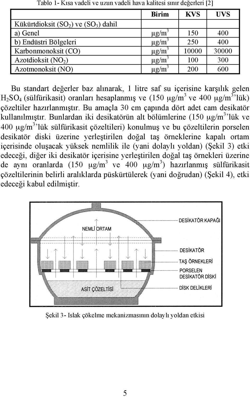 hesaplanmış ve (150 µg/m 3 ve 400 µg/m 3 lük) çözeltiler hazırlanmıştır. Bu amaçla 30 cm çapında dört adet cam desikatör kullanılmıştır.