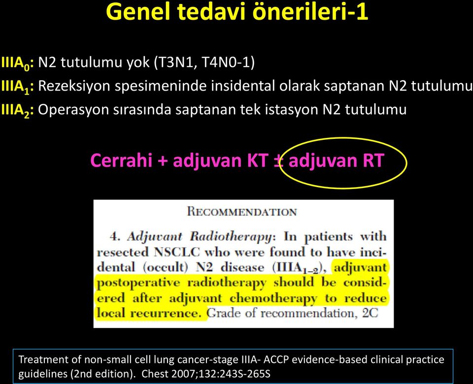 istasyon N2 tutulumu Cerrahi + adjuvan KT ± adjuvan RT Treatment of non-small cell lung