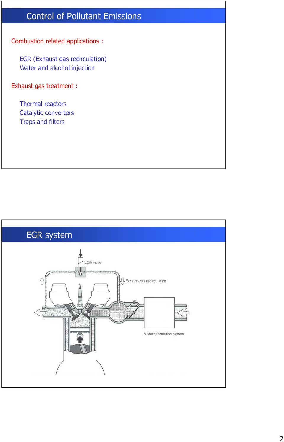 and alcohol injection Exhaust gas treatment : Thermal