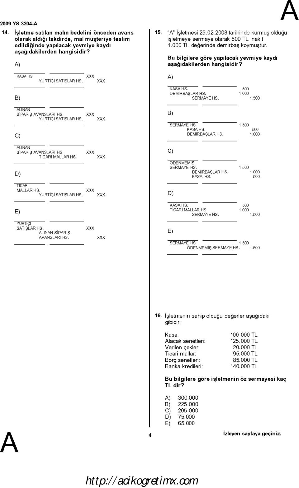 DEMiRBŞLR HS. SERMYE HS. 1. LINN SiPRiş VNSLRı HS. YURTiçi STıŞLR HS. C) X B) SERMYE HS KS HS. DEMiRBŞLR HS. 1 LINN SiPRiş VNSLRı HS. TICRI MLLR HS. D) C) ÖDENMEMiş SERMYE HS. DEMIRBŞLR HS. KS HS. 1 TICRI MLLR HS.