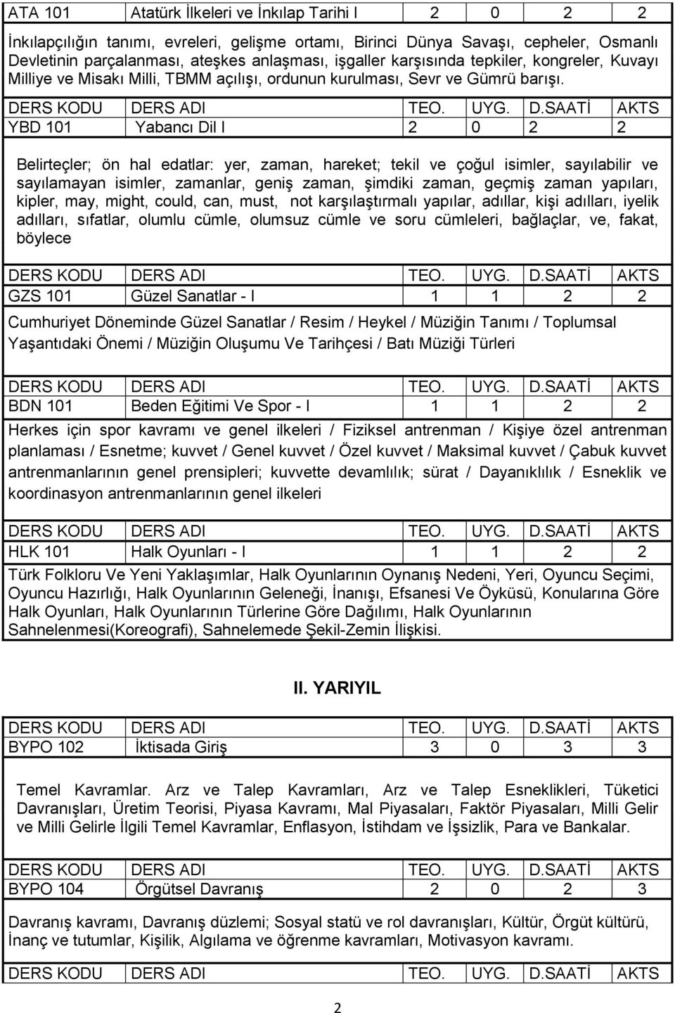 YBD 101 Yabancı Dil I 2 0 2 2 Belirteçler; ön hal edatlar: yer, zaman, hareket; tekil ve çoğul isimler, sayılabilir ve sayılamayan isimler, zamanlar, geniş zaman, şimdiki zaman, geçmiş zaman