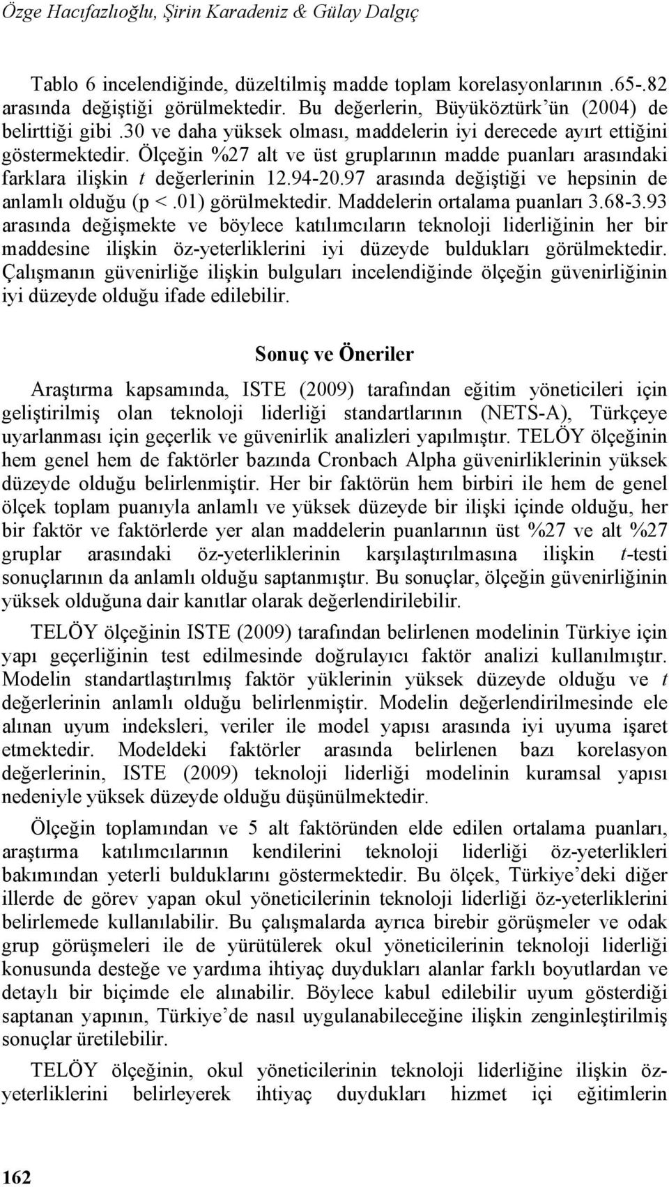 Ölçeğin %27 alt ve üst gruplarının madde puanları arasındaki farklara ilişkin t değerlerinin 12.94-20.97 arasında değiştiği ve hepsinin de anlamlı olduğu (p <.01) görülmektedir.