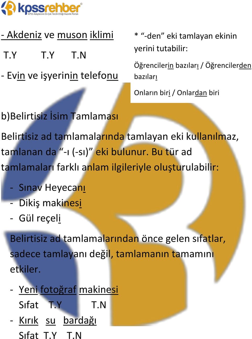 Onlardan biri b)belirtisiz İsim Tamlaması Belirtisiz ad tamlamalarında tamlayan eki kullanılmaz, tamlanan da -ı (-sı) eki bulunur.