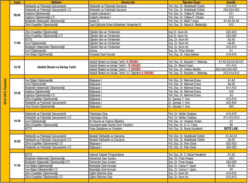 Doç. Dr. Macid A. Melekoğlu A13 Zihin Engelliler Öğretmenliği Öğretim İlke ve Yöntemleri Doç Dr. Asım Arı A22-A23 Zihin Engelliler Öğretmenliği II.Ö Öğretim İlke ve Yöntemleri Doç Dr.