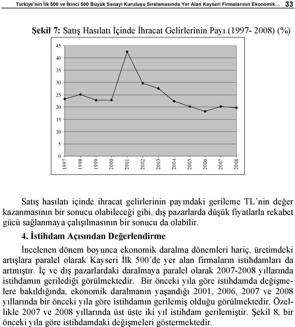 olabilir. 4. stihdam Aç s ndan De erlendirme ncelenen dönem boyunca ekonomik daralma dönemleri hariç, üretimdeki art lara paralel olarak Kayseri lk 500de yer alan firmalar n istihdamlar da artm t r.