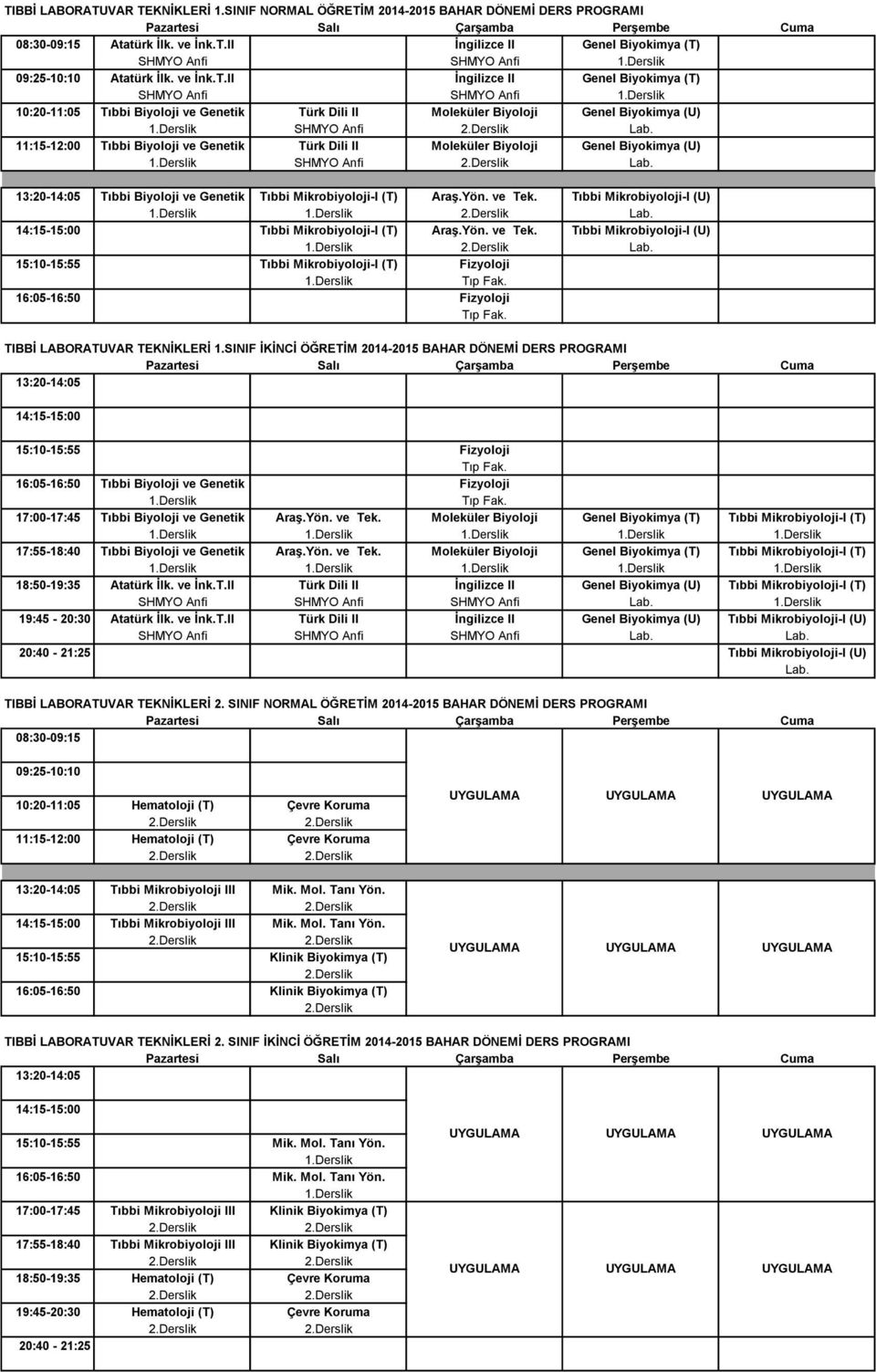 Tıbbi Mikrobiyoloji-I (U) Lab. 14:15-15:00 Tıbbi Mikrobiyoloji-I (T) Araş.Yön. ve Tek. Tıbbi Mikrobiyoloji-I (U) Lab.