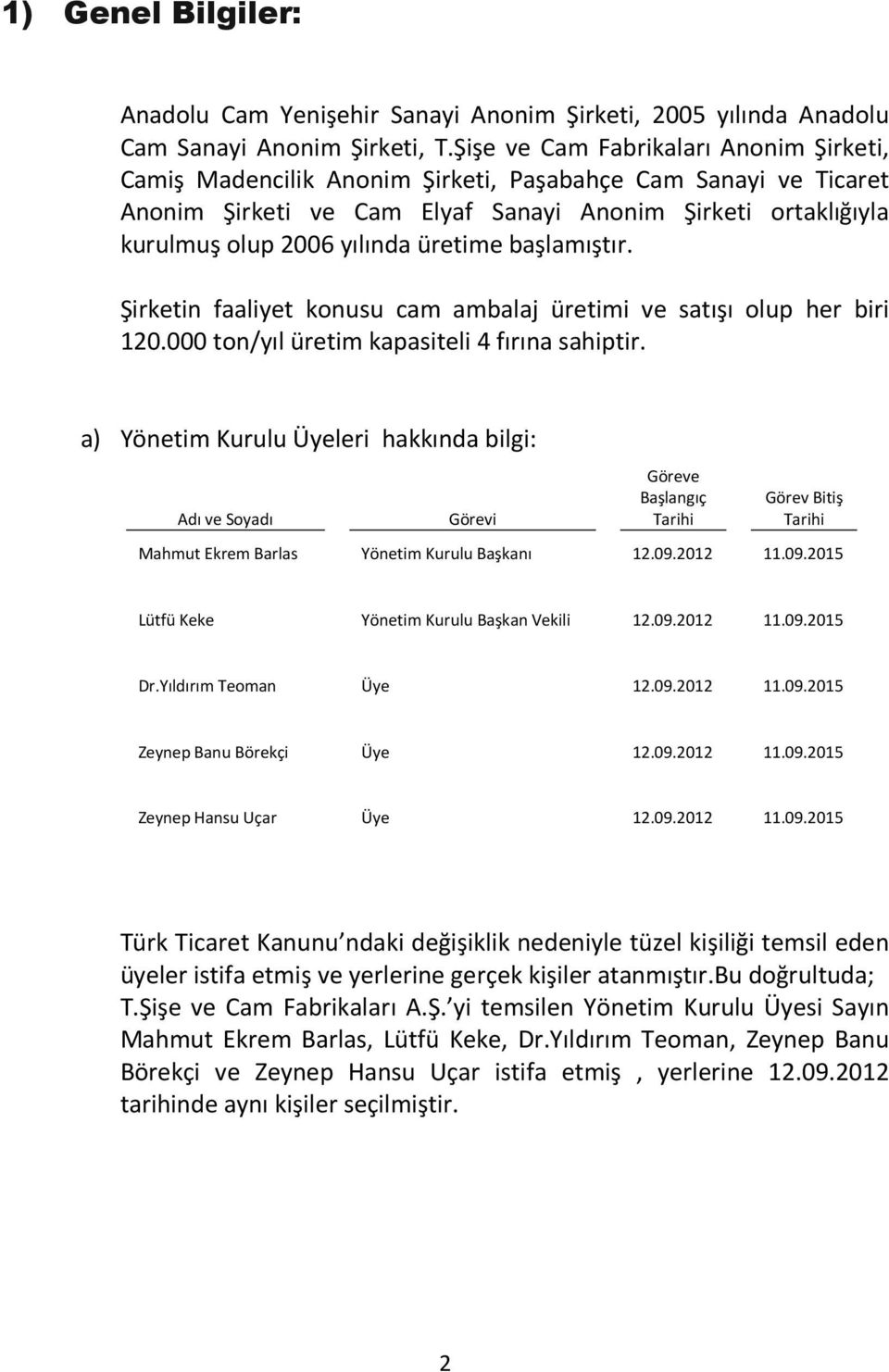 üretime başlamıştır. Şirketin faaliyet konusu cam ambalaj üretimi ve satışı olup her biri 120.000 ton/yıl üretim kapasiteli 4 fırına sahiptir.