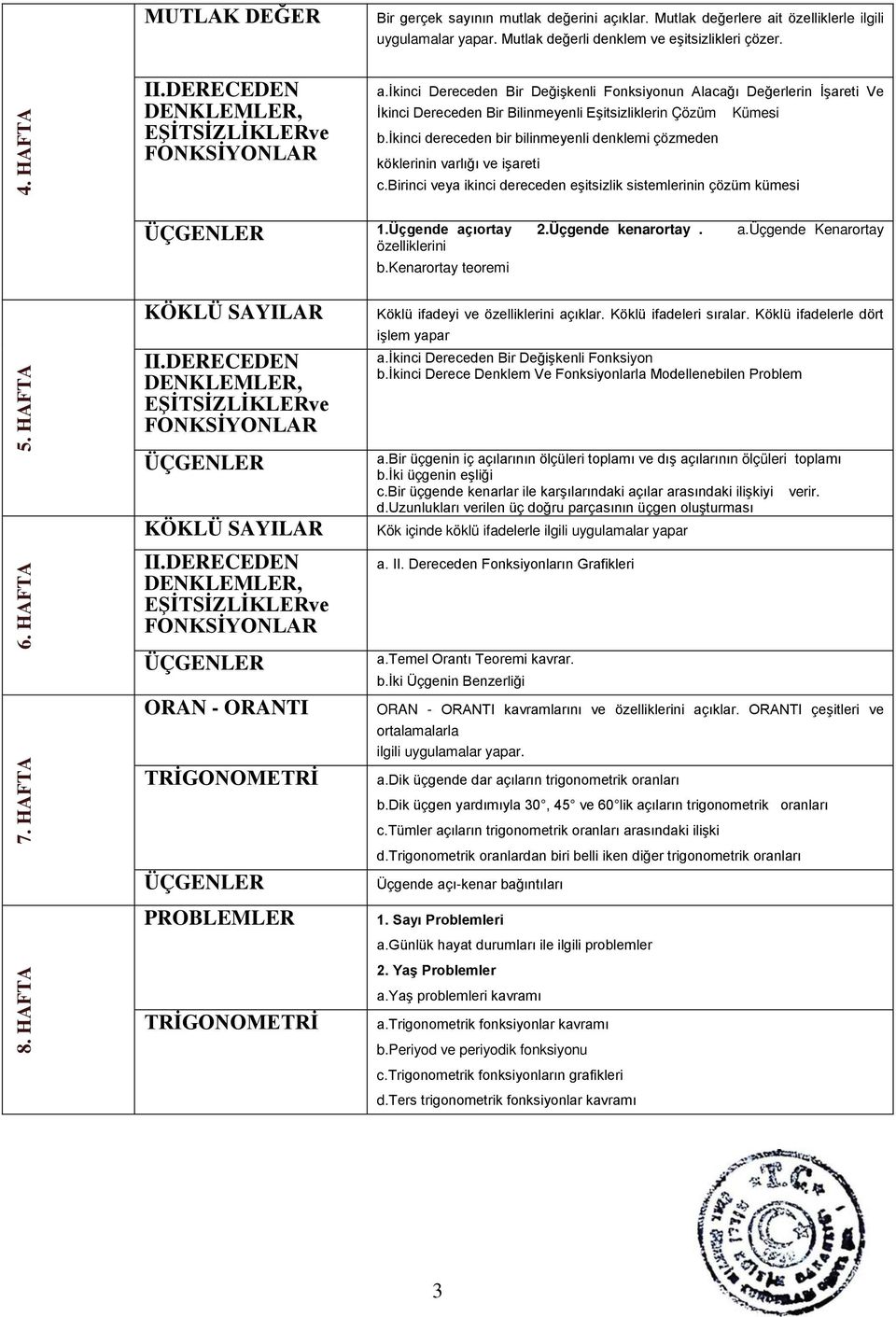 DERECEDEN DENKLEMLER, KÖKLÜ SAYILAR II.DERECEDEN DENKLEMLER, ORAN - ORANTI PROBLEMLER iyon n ölçüleri erir.