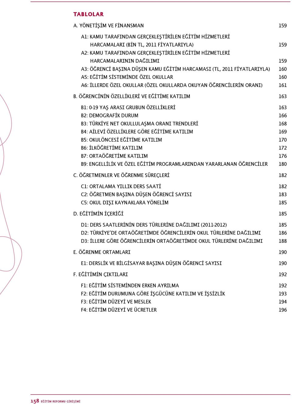 dağılımı 159 a3: öğrenci başına düşen kamu eğitim harcaması (tl, 2011 fiyatlarıyla) 160 a5: eğitim sisteminde özel okullar 160 a6: illerde özel okullar (özel okullarda okuyan öğrencilerin oranı) 161