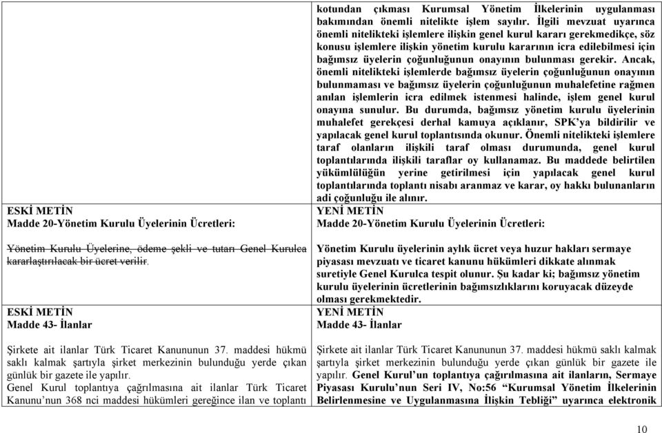 Genel Kurul toplantıya çağrılmasına ait ilanlar Türk Ticaret Kanunu nun 368 nci maddesi hükümleri gereğince ilan ve toplantı kotundan çıkması Kurumsal Yönetim İlkelerinin uygulanması bakımından