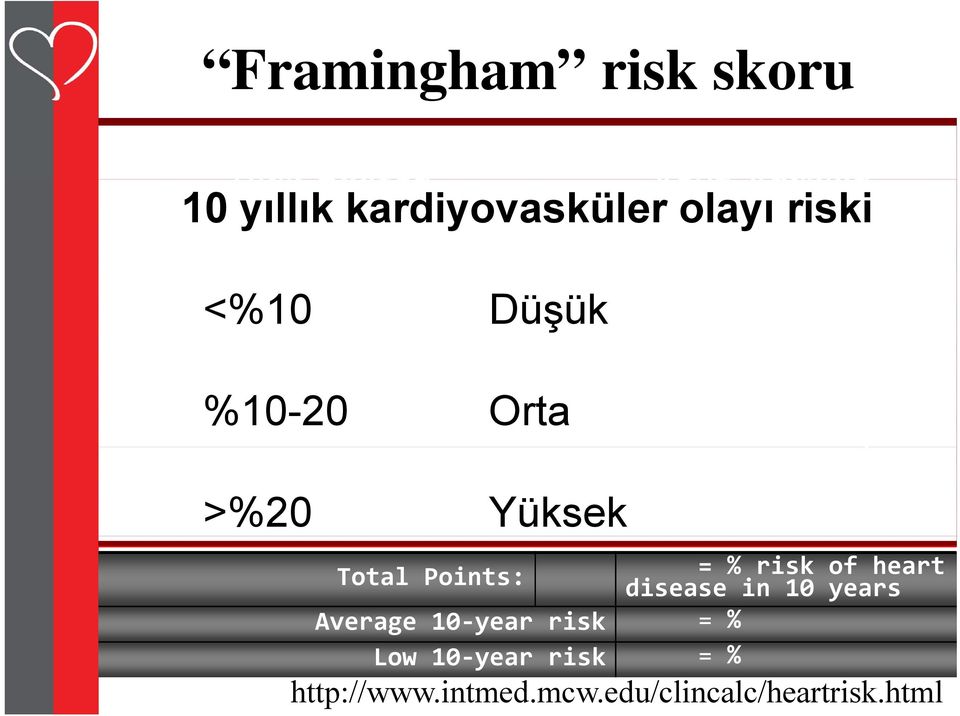 >%20 Yüksek Male Female mm Hg mg/dl mg/dl Total Points: = % risk of heart disease in 10 years