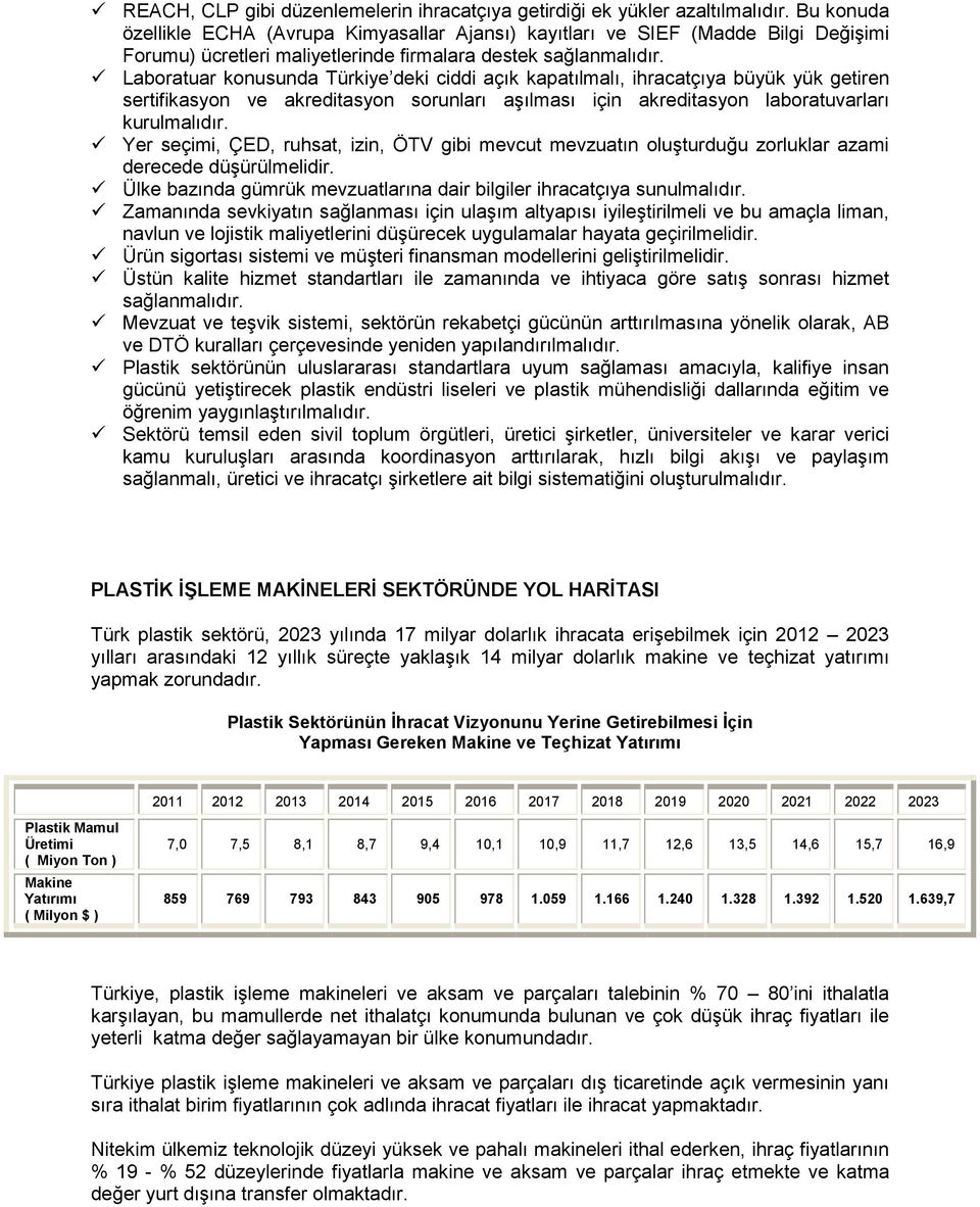 Laboratuar konusunda Türkiye deki ciddi açık kapatılmalı, ihracatçıya büyük yük getiren sertifikasyon ve akreditasyon sorunları aşılması için akreditasyon laboratuvarları kurulmalıdır.