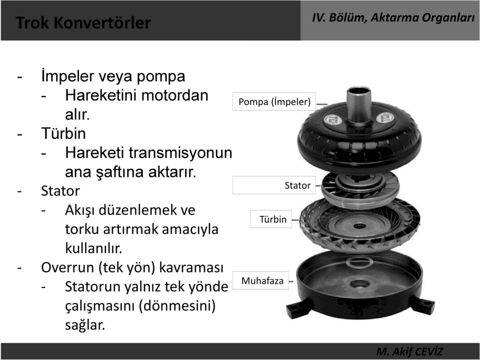 - Stator - Akışı düzenlemek ve torku artırmak amacıyla kullanılır.