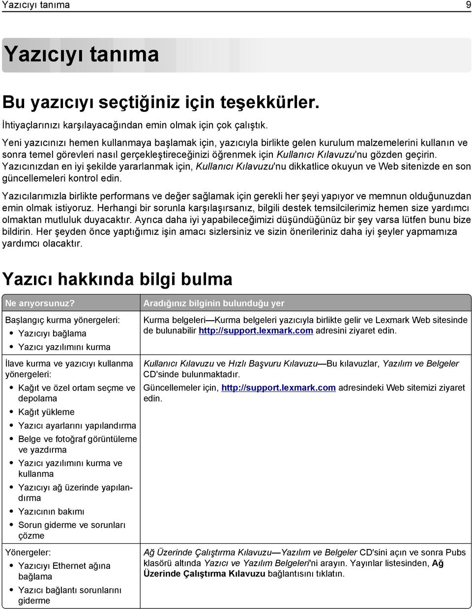 geçirin. Yazıcınızdan en iyi şekilde yararlanmak için, Kullanıcı Kılavuzu'nu dikkatlice okuyun ve Web sitenizde en son güncellemeleri kontrol edin.