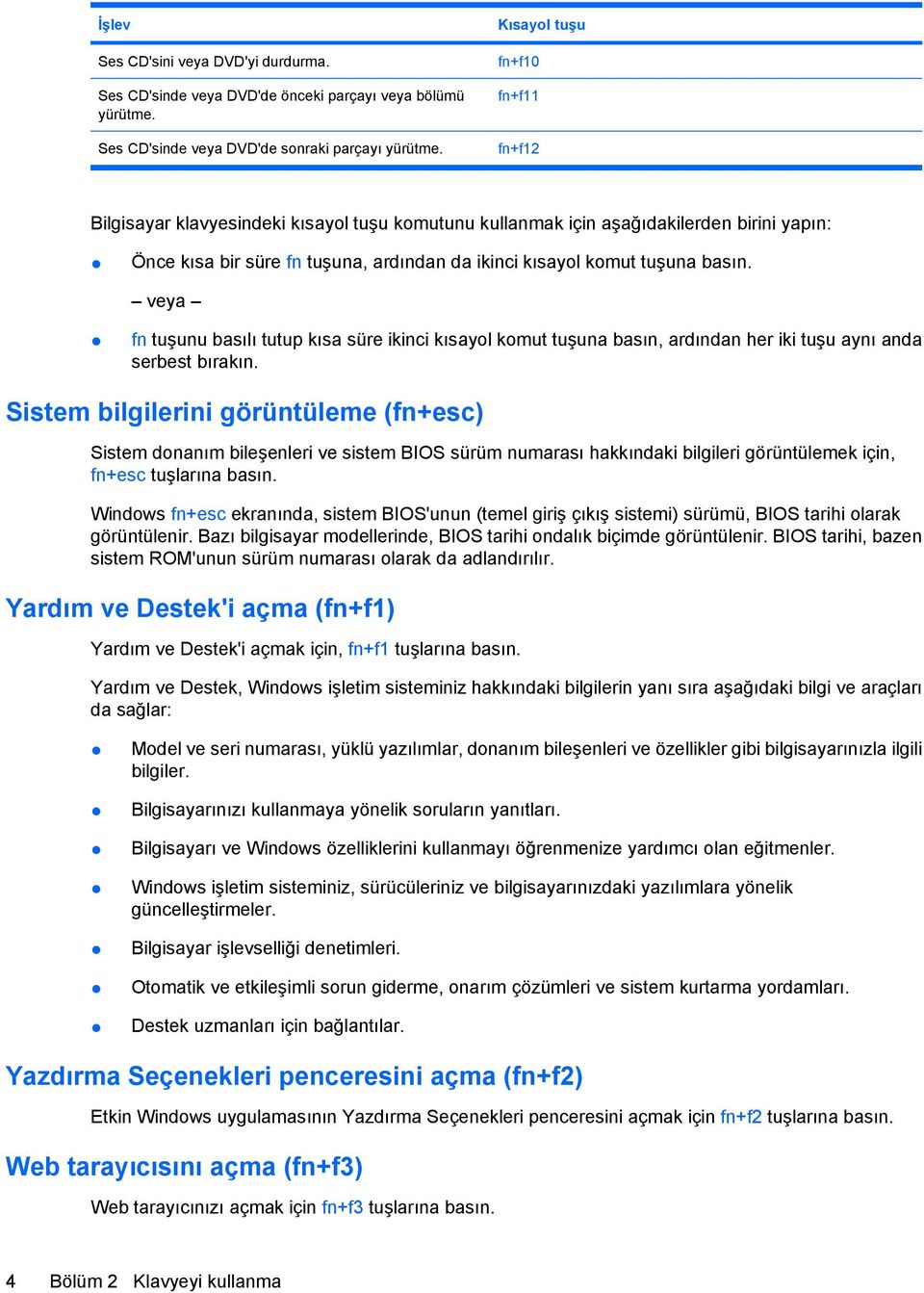 basın. veya fn tuşunu basılı tutup kısa süre ikinci kısayol komut tuşuna basın, ardından her iki tuşu aynı anda serbest bırakın.