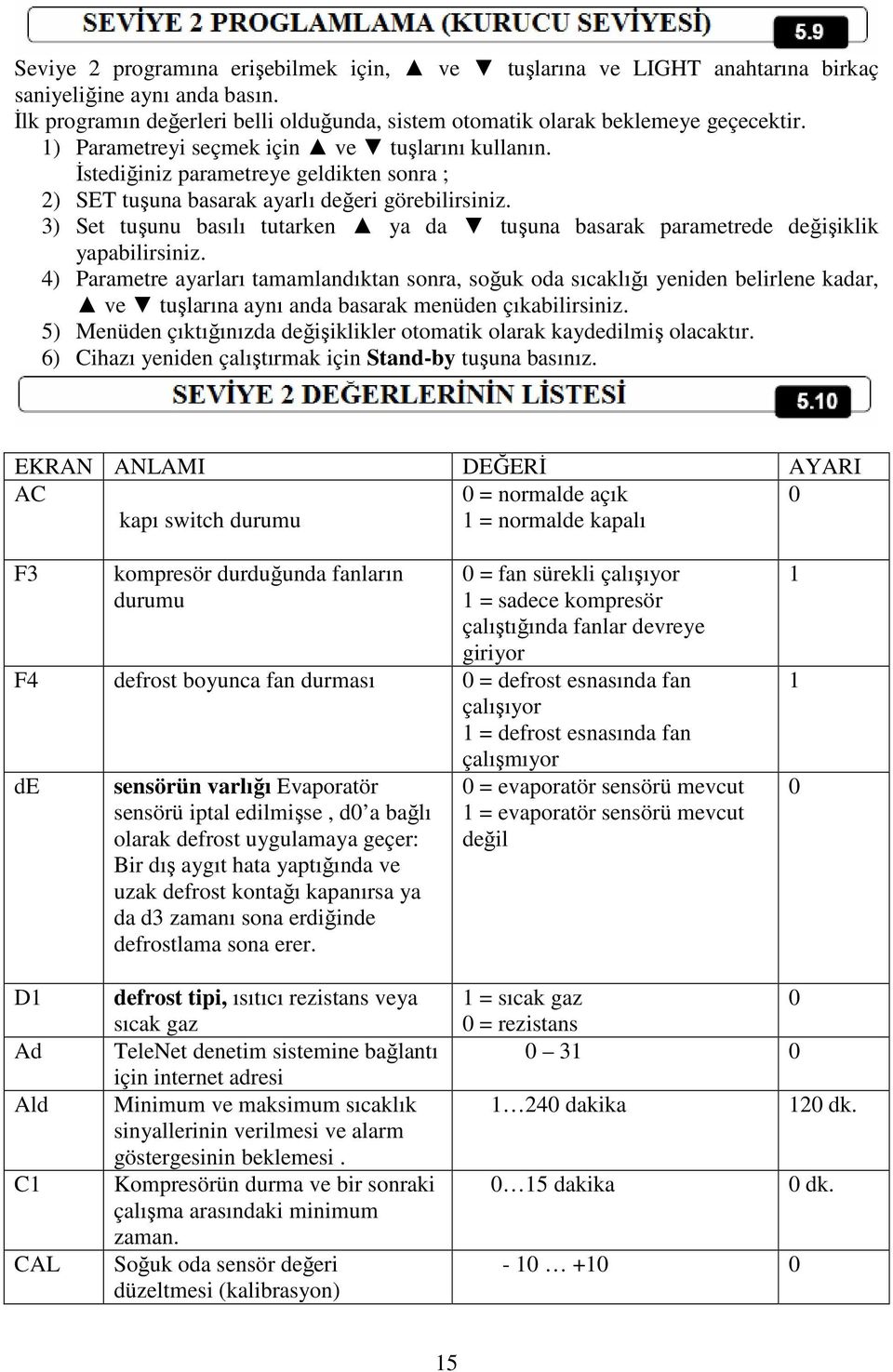 3) Set tuşunu basılı tutarken ya da tuşuna basarak parametrede değişiklik yapabilirsiniz.