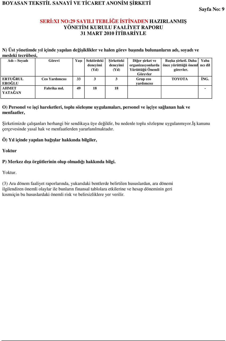 EROLU yardımcısı AHMET YATAAN Fabrika md.