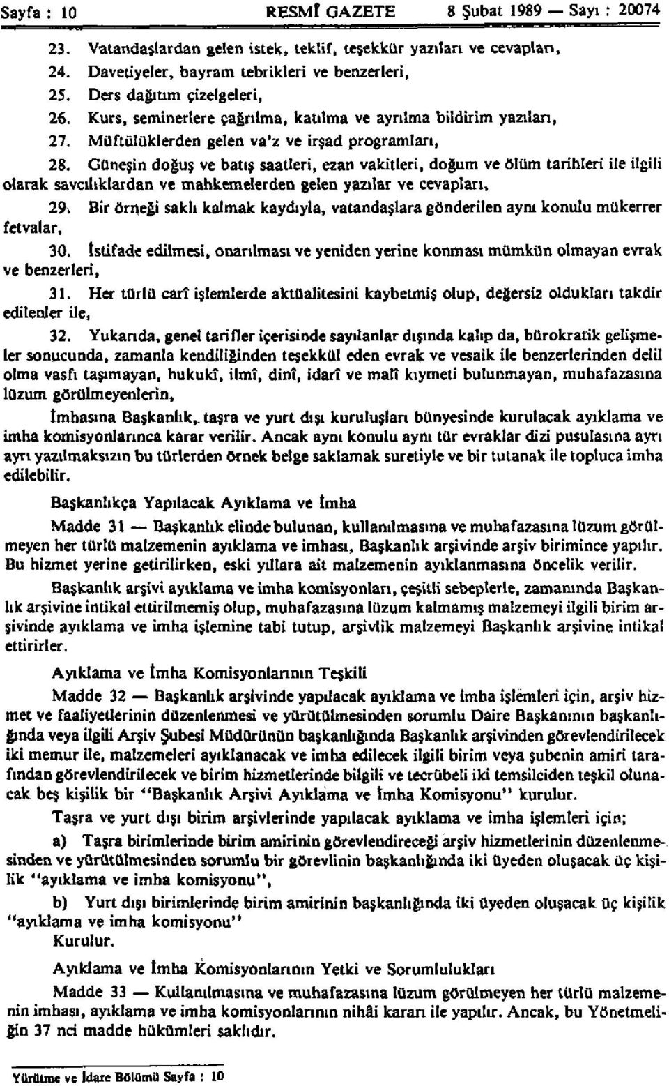 Güneşin doğuş ve batış saatleri, ezan vakitleri, doğum ve ölüm tarihleri ile ilgili olarak savcılıklardan ve mahkemelerden gelen yazılar ve cevapları, 29.