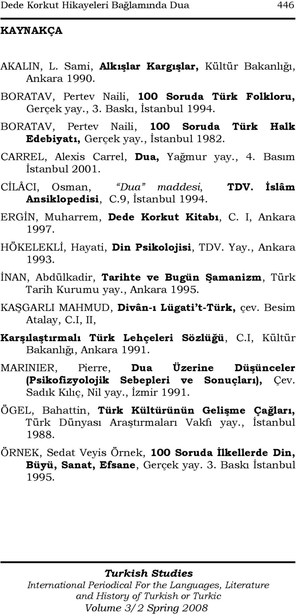 CĐLÂCI, Osman, Dua maddesi, TDV. Đslâm Ansiklopedisi, C.9, Đstanbul 1994. ERGĐN, Muharrem, Dede Korkut Kitabı, C. I, Ankara 1997. HÖKELEKLĐ, Hayati, Din Psikolojisi, TDV. Yay., Ankara 1993.