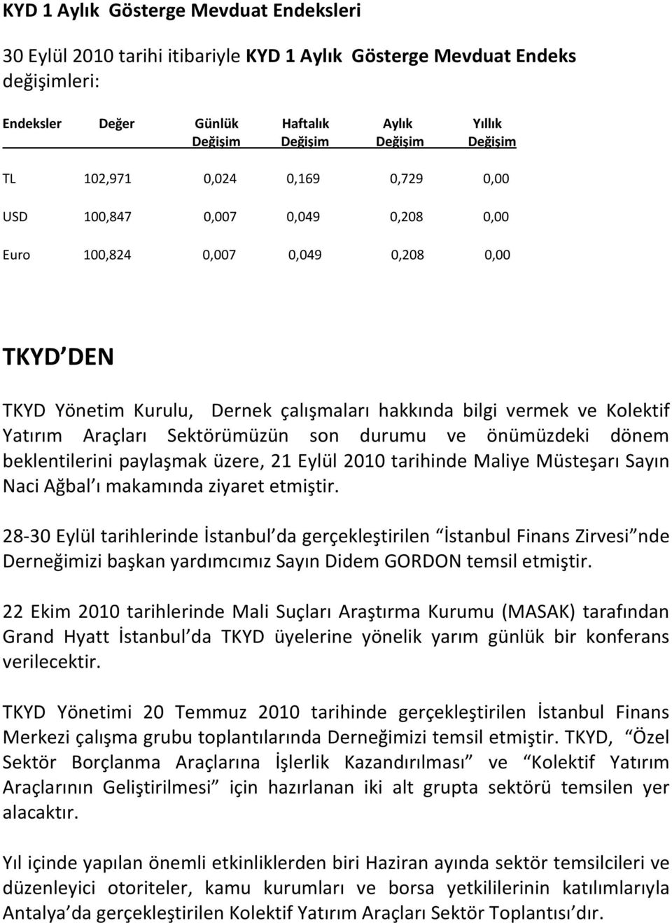 üzere, 21 Eylül 2010 tarihinde Maliye Müsteşarı Sayın Naci Ağbal ı makamında ziyaret etmiştir.