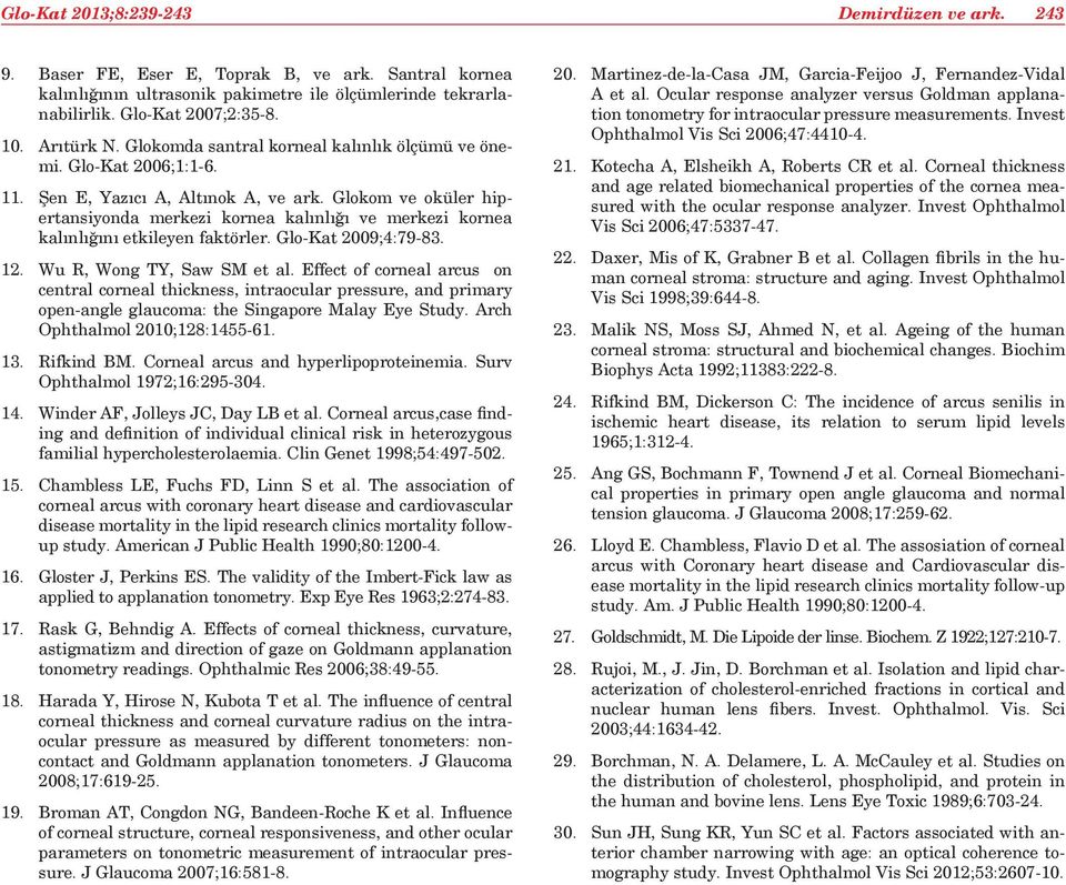 Glokom ve oküler hipertansiyonda merkezi kornea kalınlığı ve merkezi kornea kalınlığını etkileyen faktörler. Glo-Kat 2009;4:79-83. 12. Wu R, Wong TY, Saw SM et al.