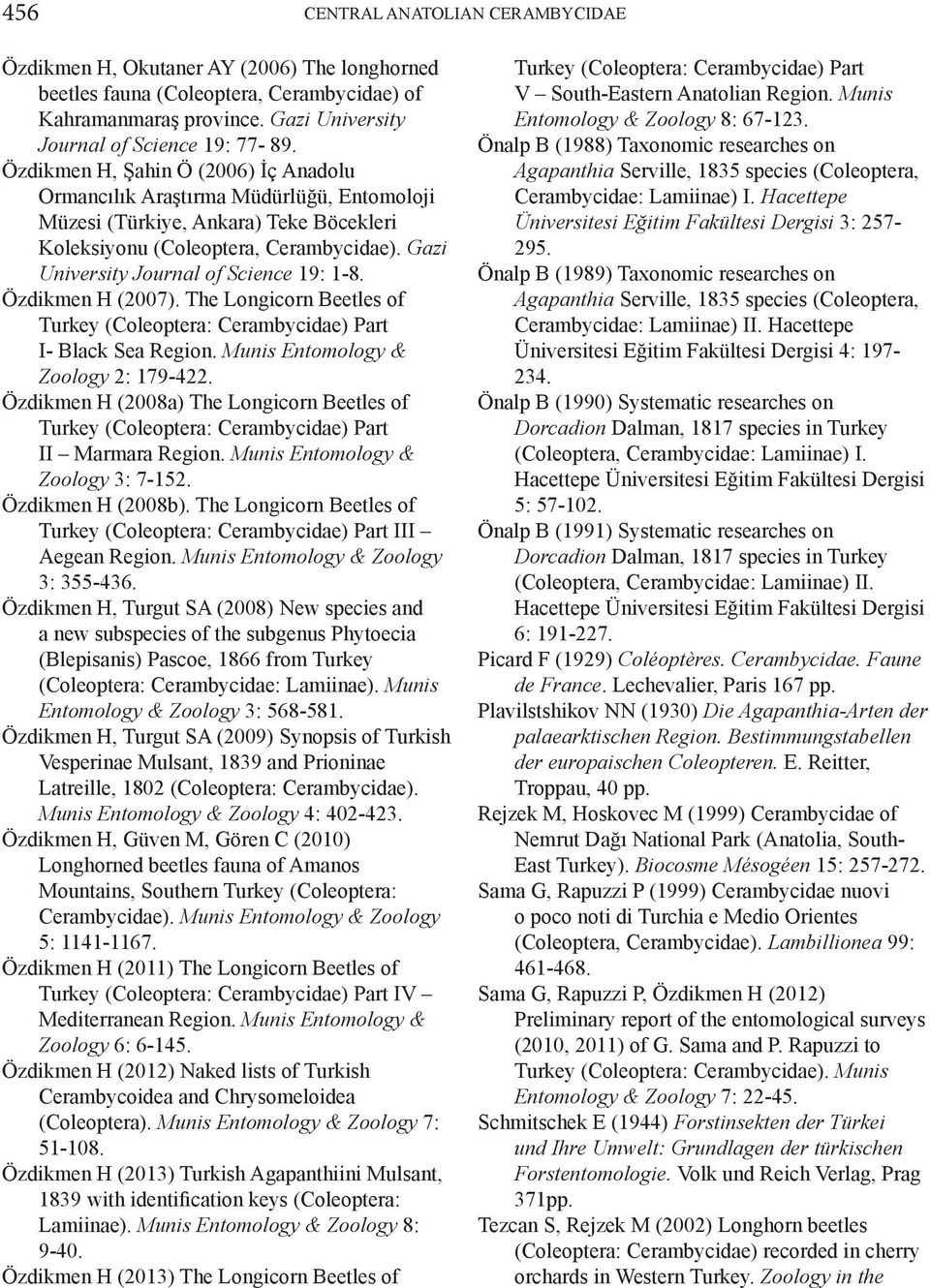 Gazi University Journal of Science 19: 1-8. Özdikmen H (2007). The Longicorn Beetles of Turkey (Coleoptera: Cerambycidae) Part I- Black Sea Region. Munis Entomology & Zoology 2: 179-422.