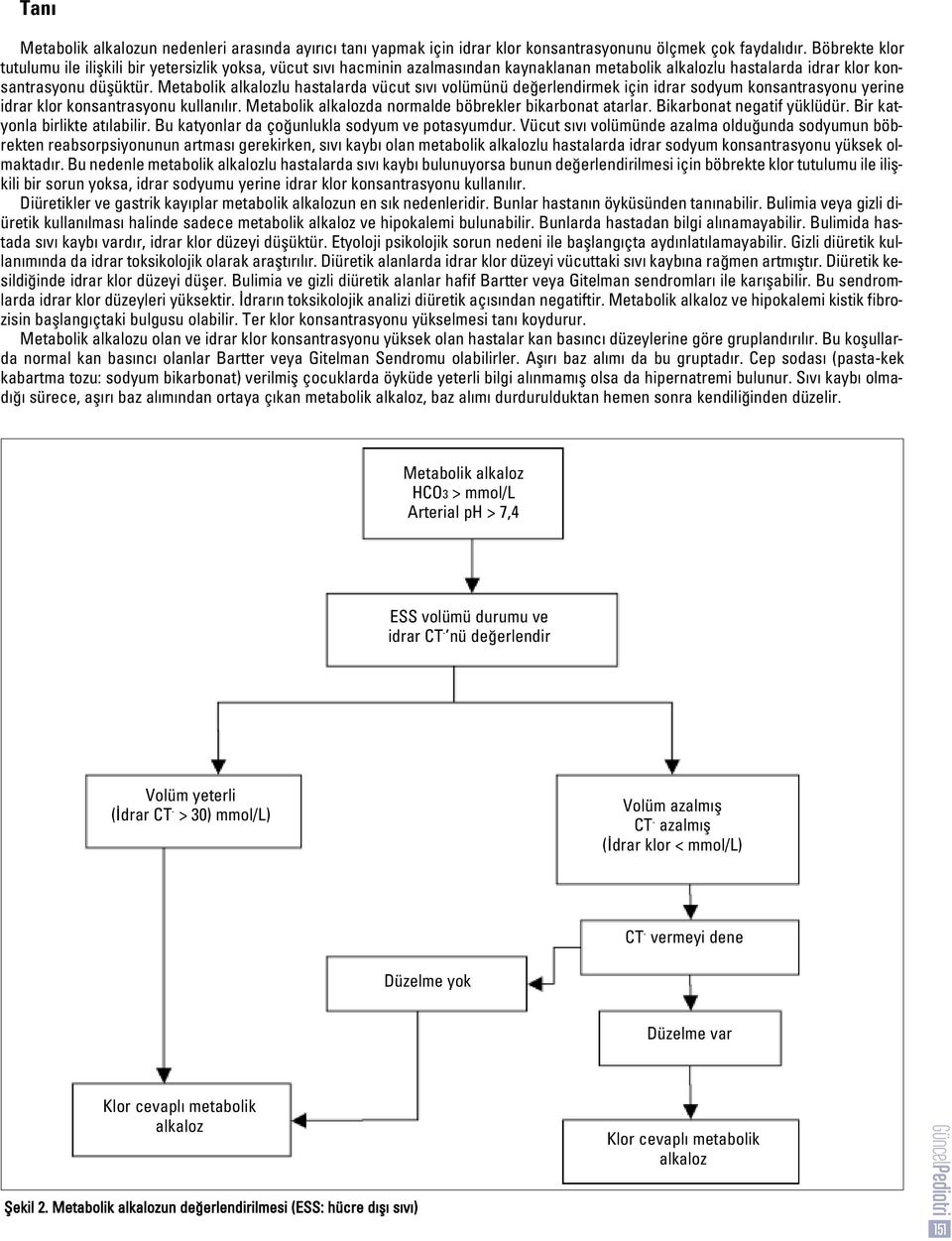 Metabolik alkalozlu hastalarda vücut s v volümünü de erlendirmek için idrar sodyum konsantrasyonu yerine idrar klor konsantrasyonu kullan l r.