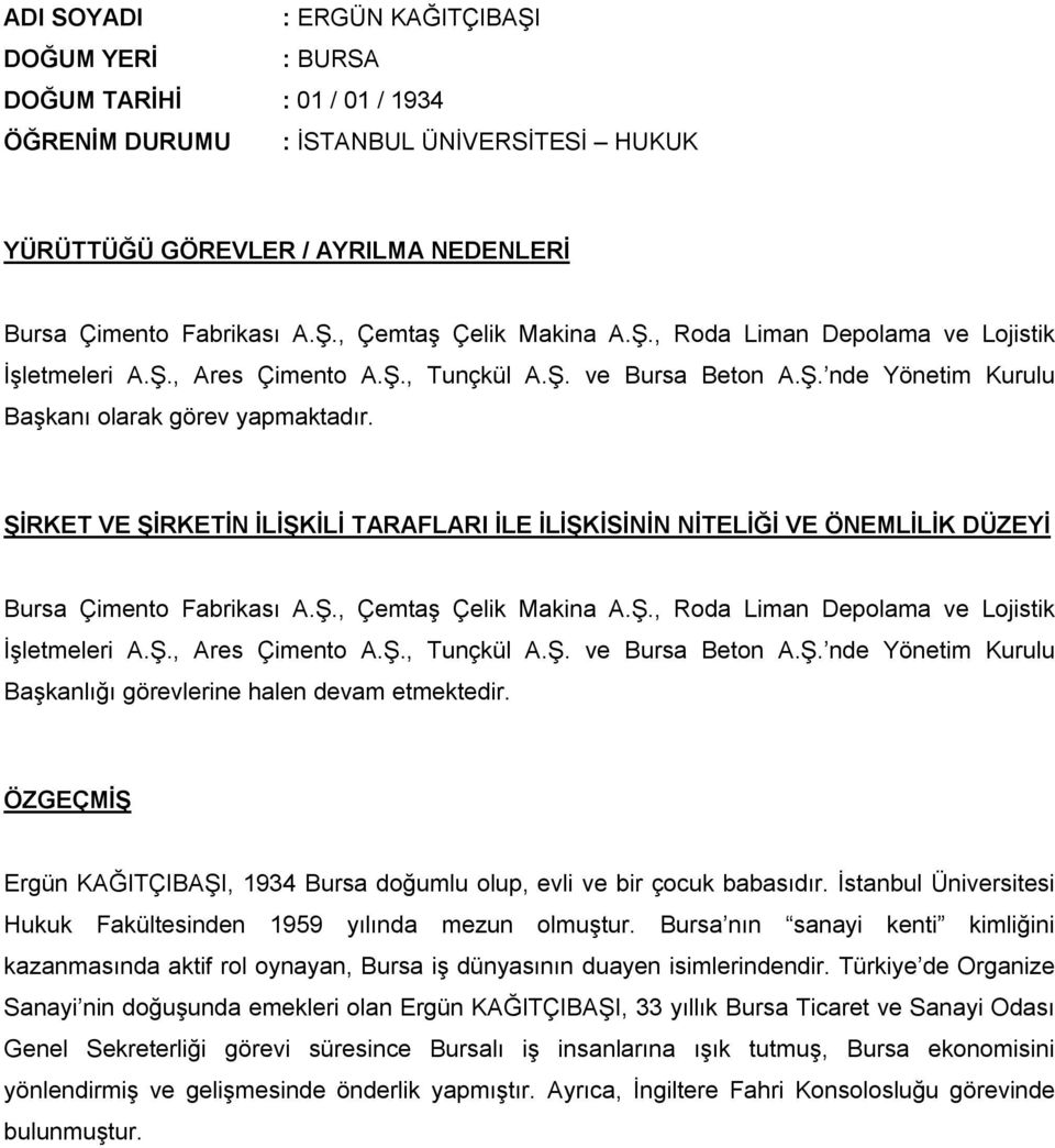 Ergün KAĞITÇIBAŞI, 1934 Bursa doğumlu olup, evli ve bir çocuk babasıdır. İstanbul Üniversitesi Hukuk Fakültesinden 1959 yılında mezun olmuştur.