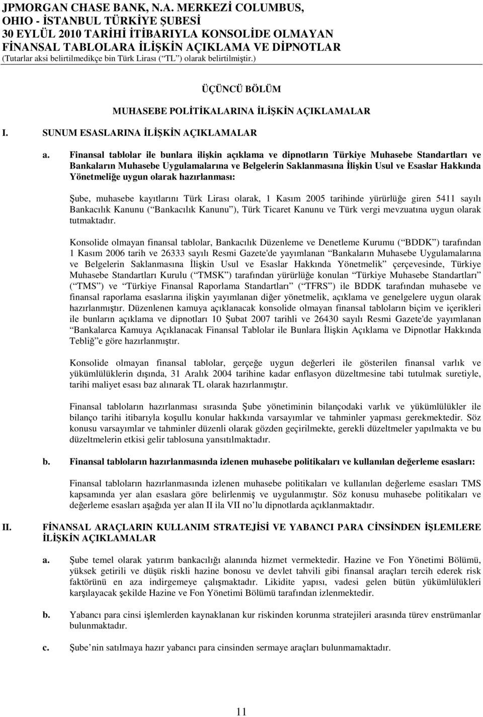 Yönetmeliğe uygun olarak hazırlanması: Şube, muhasebe kayıtlarını Türk Lirası olarak, 1 Kasım 2005 tarihinde yürürlüğe giren 5411 sayılı Bankacılık Kanunu ( Bankacılık Kanunu ), Türk Ticaret Kanunu