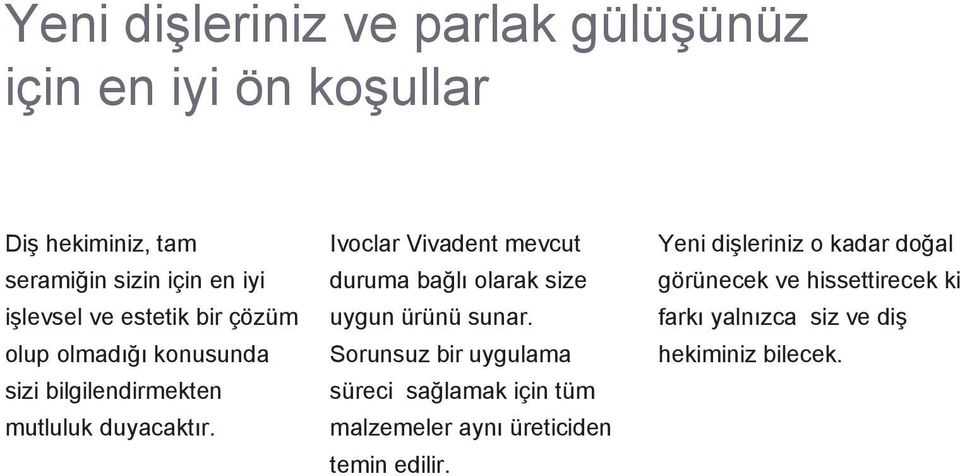 Ivoclar Vivadent mevcut duruma bağlı olarak size uygun ürünü sunar.