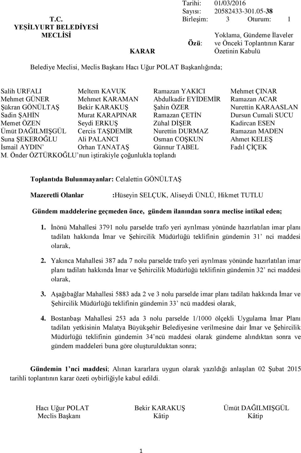 Mehmet GÜNER Mehmet KARAMAN Abdulkadir EYİDEMİR Ramazan ACAR Şükran GÖNÜLTAŞ Bekir KARAKUŞ Şahin ÖZER Nurettin KARAASLAN Sadin ŞAHİN Murat KARAPINAR Ramazan ÇETİN Dursun Cumali SUCU Memet ÖZEN Seydi