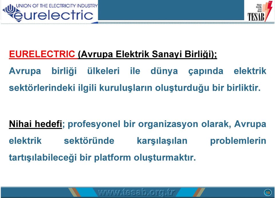 Nihai hedefi; profesyonel bir organizasyon olarak, Avrupa elektrik sektöründe
