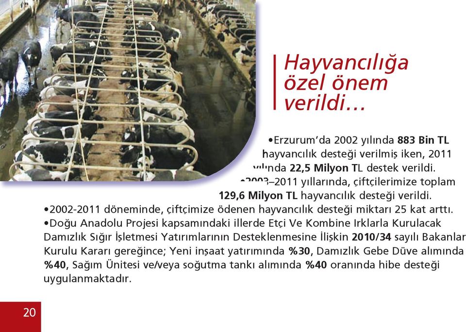 2002-2011 döneminde, çiftçimize ödenen hayvancılık desteği miktarı 25 kat arttı.