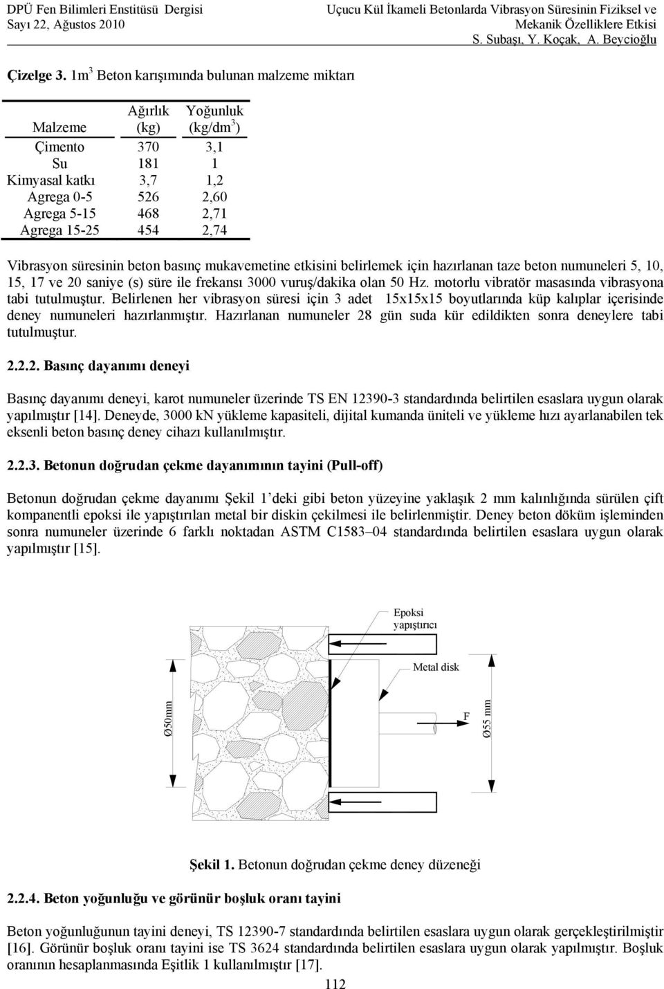 süresinin beton basınç mukavemetine etkisini belirlemek için hazırlanan taze beton numuneleri 5, 10, 15, 17 ve 20 saniye (s) süre ile frekansı 3000 vuruş/dakika olan 50 Hz.