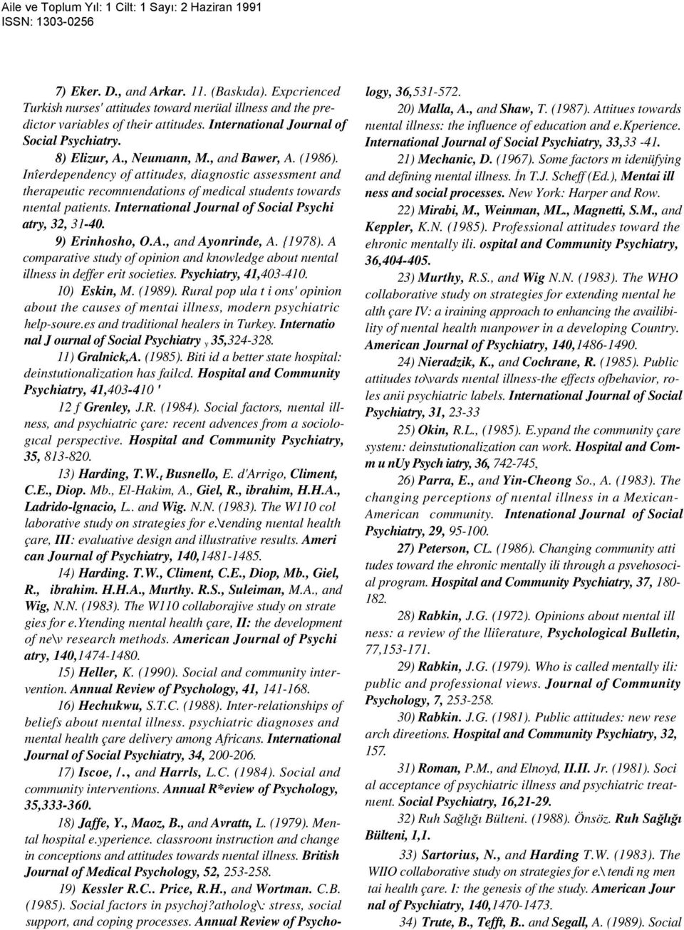 International Journal of Social Psychi atry, 32, 31-40. 9) Erinhosho, O.A., and Ayonrinde, A. {1978). A comparative study of opinion and knowledge about nıental illness in deffer erit societies.