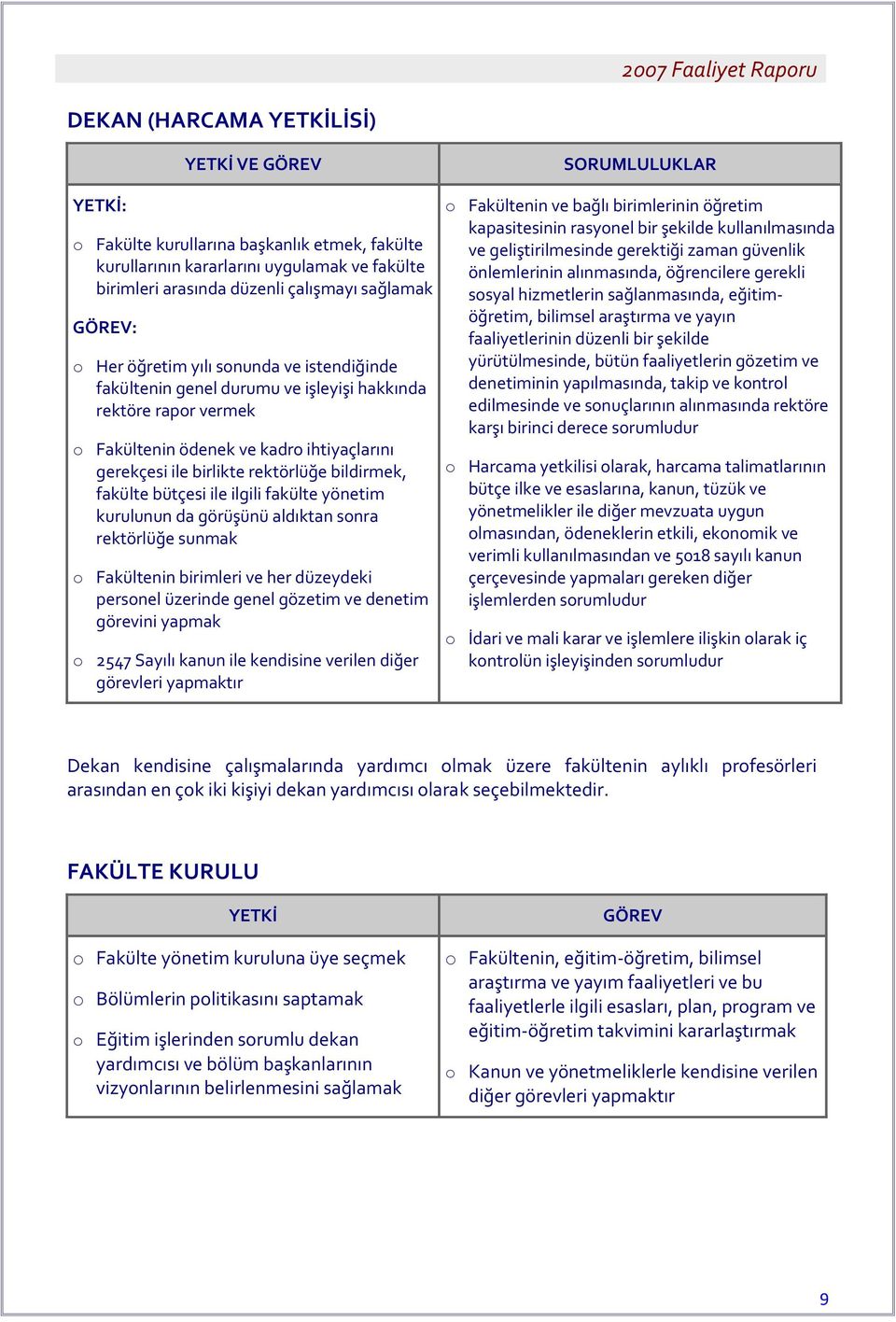 bildirmek, fakülte bütçesi ile ilgili fakülte yönetim kurulunun da görüşünü aldıktan snra rektörlüğe sunmak Fakültenin birimleri ve her düzeydeki persnel üzerinde genel gözetim ve denetim görevini