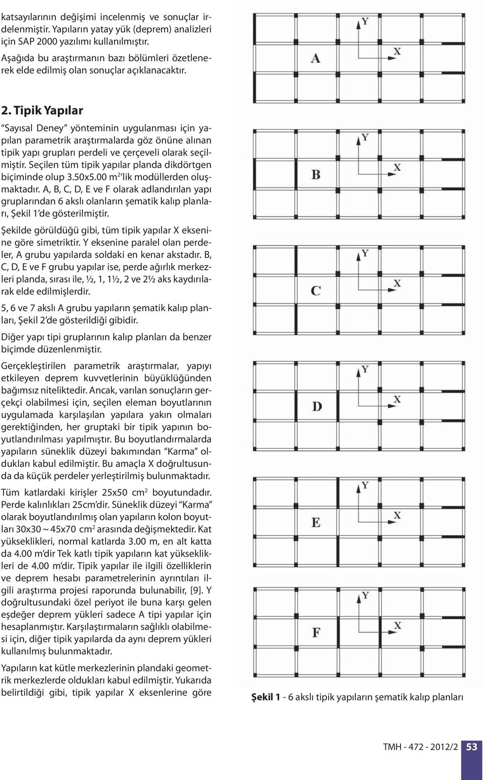 Tipik Yapılar Sayısal Deney yönteminin uygulanması için yapılan parametrik araştırmalarda göz önüne alınan tipik yapı grupları perdeli ve çerçeveli olarak seçilmiştir.