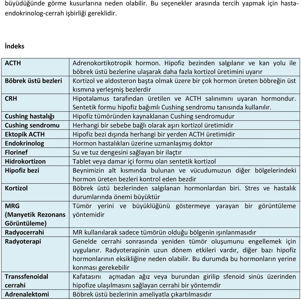 Radyoterapi Transsfenoidal cerrahi Adrenalektomi Adrenokortikotropik hormon.