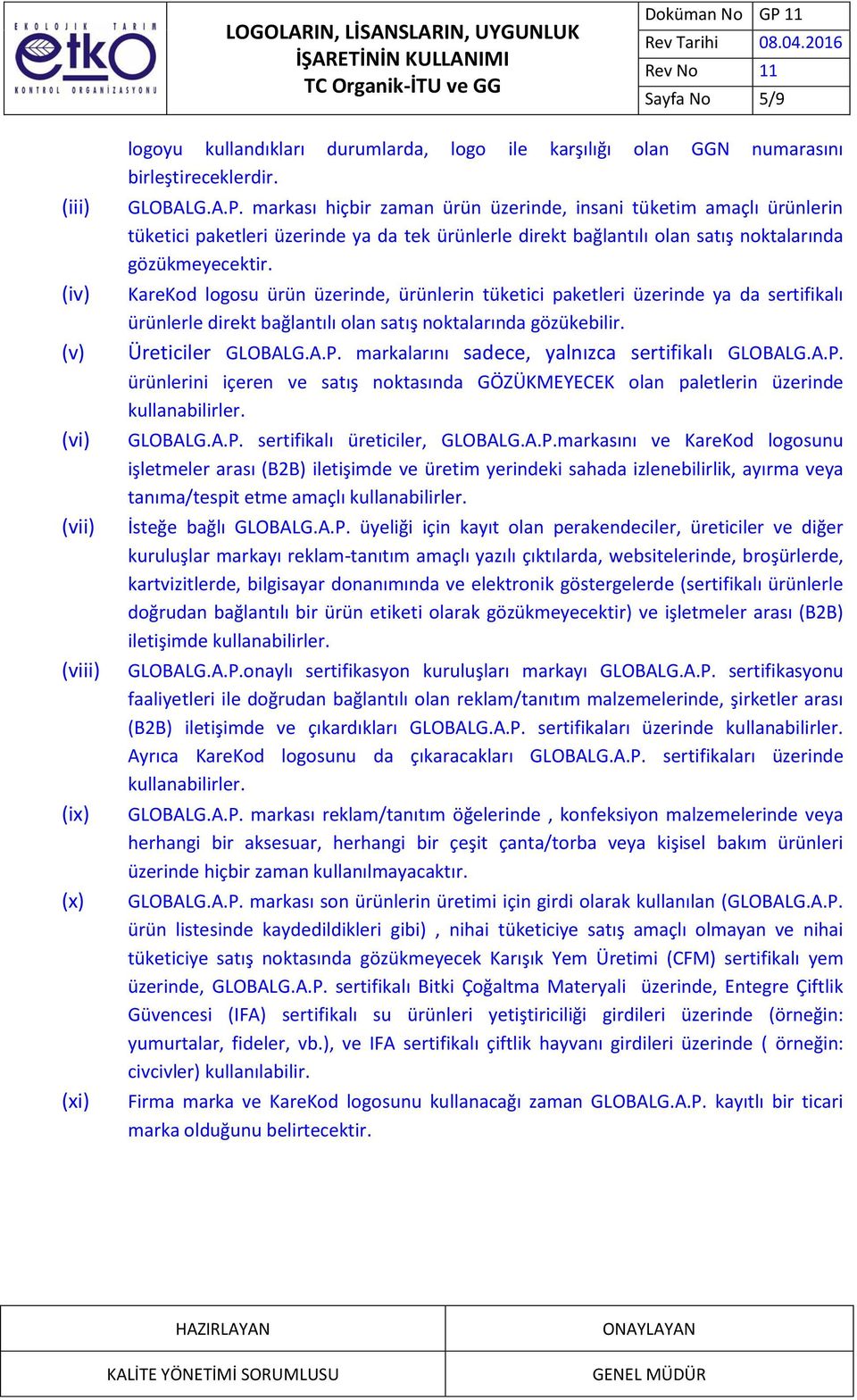 KareKod logosu ürün üzerinde, ürünlerin tüketici paketleri üzerinde ya da sertifikalı ürünlerle direkt bağlantılı olan satış noktalarında gözükebilir. Üreticiler GLOBALG.A.P.