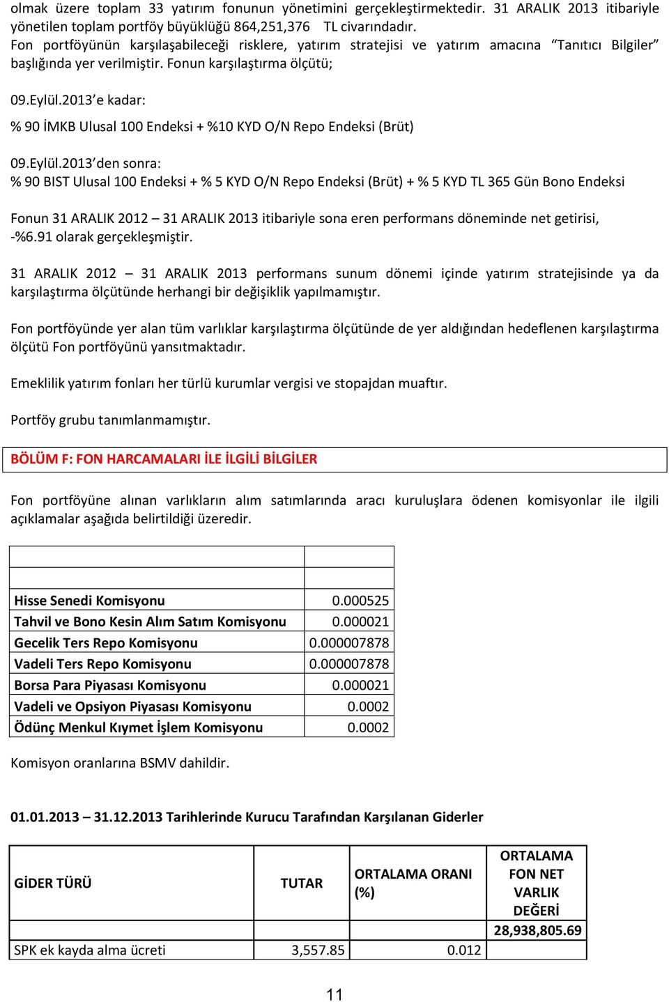2013 e kadar: % 90 İMKB Ulusal 100 Endeksi + %10 KYD O/N Repo Endeksi (Brüt) 09.Eylül.