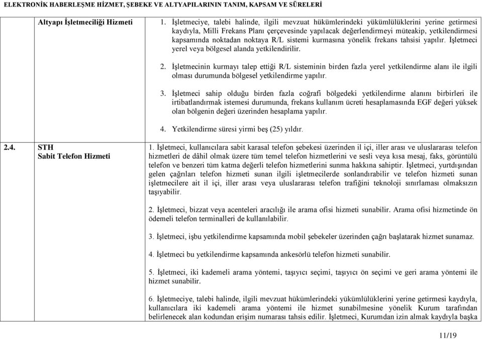 noktadan noktaya R/L sistemi kurmasına yönelik frekans tahsisi yapılır. İşletmeci yerel veya bölgesel alanda yetkilendirilir. 2.