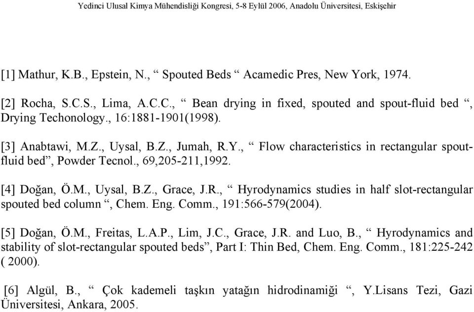 R., Hyrodynamics studies in half slot-rectangular spouted bed column, Chem. Eng. Comm., 191:566-579(2004). [5] Doğan, Ö.M., Freitas, L.A.P., Lim, J.C., Grace, J.R. and Luo, B.
