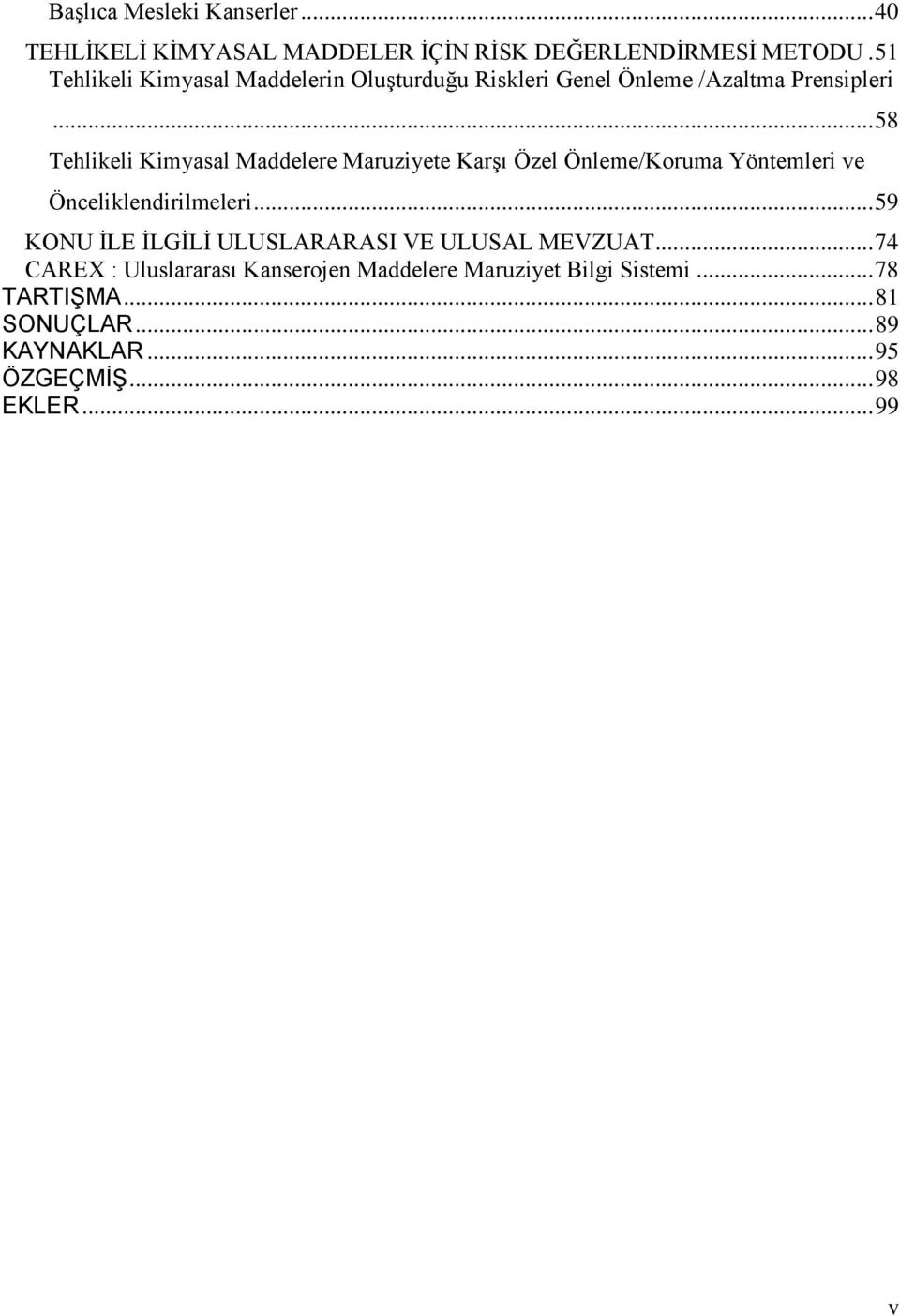 .. 58 Tehlikeli Kimyasal Maddelere Maruziyete Karşı Özel Önleme/Koruma Yöntemleri ve Önceliklendirilmeleri.