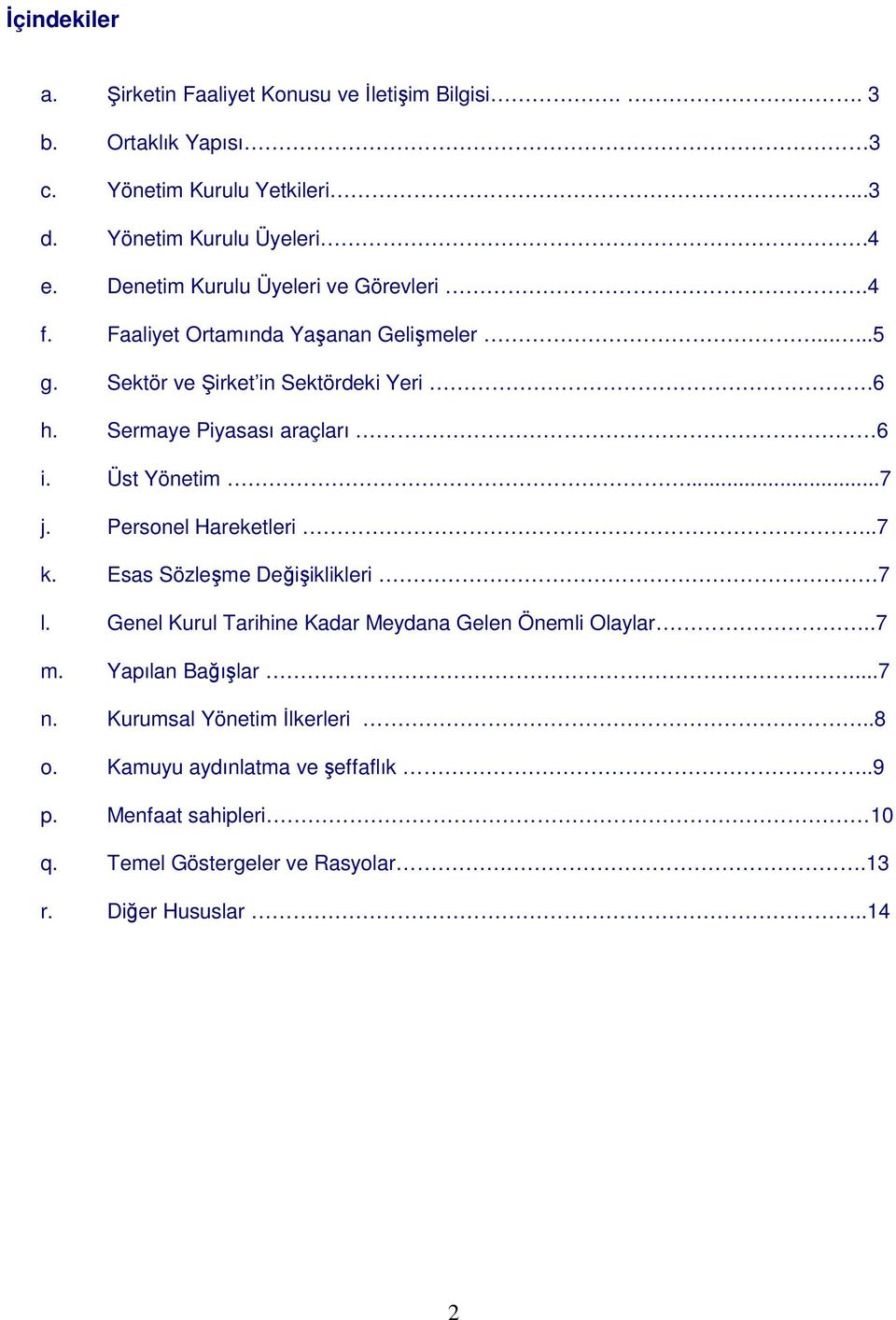 Sermaye Piyasası araçları 6 i. Üst Yönetim...7 j. Personel Hareketleri..7 k. Esas Sözleşme Değişiklikleri 7 l.