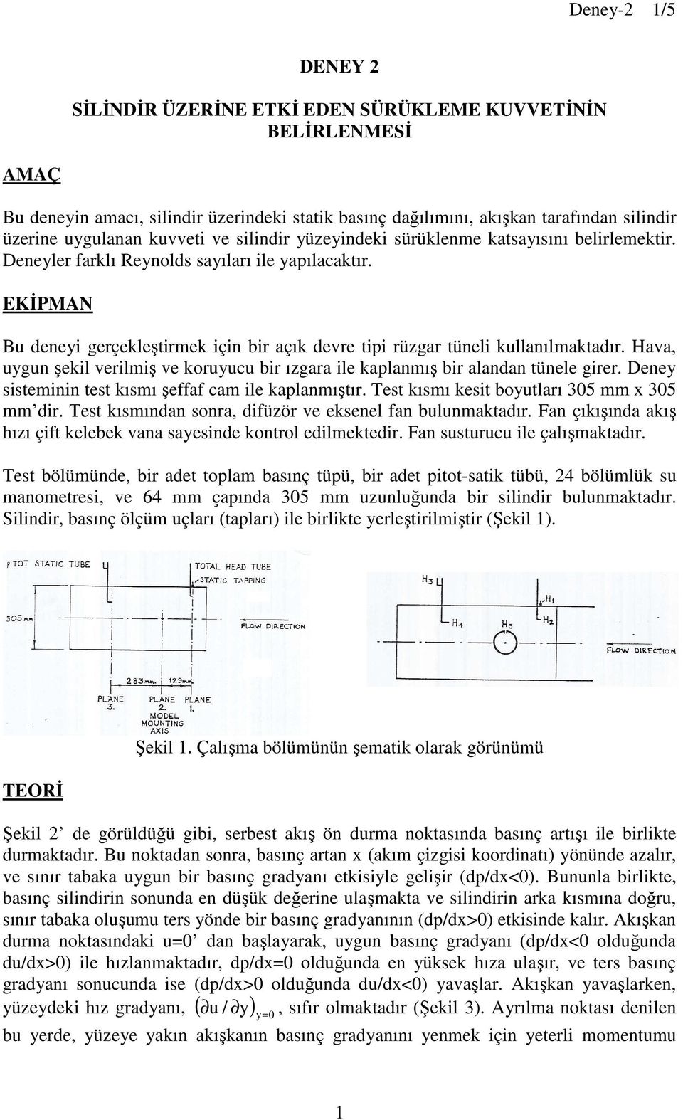 EKĐPMAN Bu deneyi gerçekleştirmek için bir açık devre tipi rüzgar tüneli kullanılmaktadır. Hava, uygun şekil verilmiş ve koruyucu bir ızgara ile kaplanmış bir alandan tünele girer.