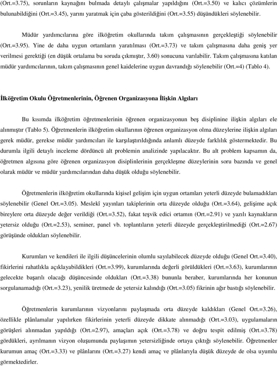 60) sonucuna varılabilir. Takım çalımasına katılan müdür yardımcılarının, takım çalımasının genel kaidelerine uygun davrandıı söylenebilir (Ort.=4) (Tablo 4).