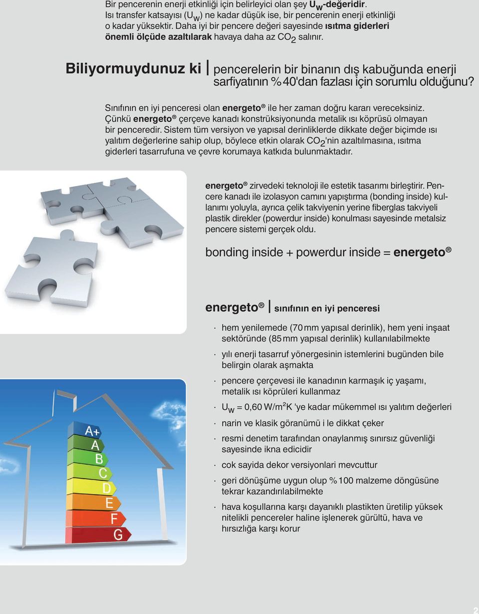 Biliyormuydunuz ki pencerelerin bir binanın dış kabuğunda enerji sarfiyatının %40'dan fazlası için sorumlu olduğunu? Sınıfının en iyi penceresi olan energeto ile her zaman doğru kararı vereceksiniz.