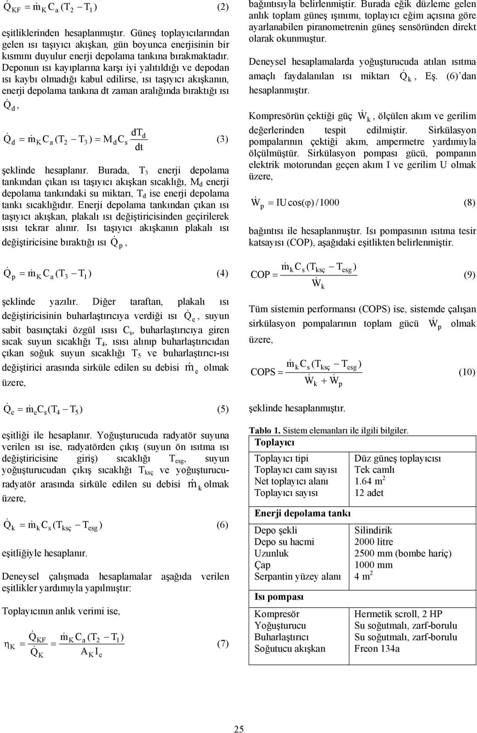 M dcs dt (3) şelinde hesaplanır. Burada, T 3 enerji depolama tanından çıan ısı taşıyıcı aışan sıcalığı, M d enerji depolama tanındai su mitarı, T d ise enerji depolama tanı sıcalığıdır.