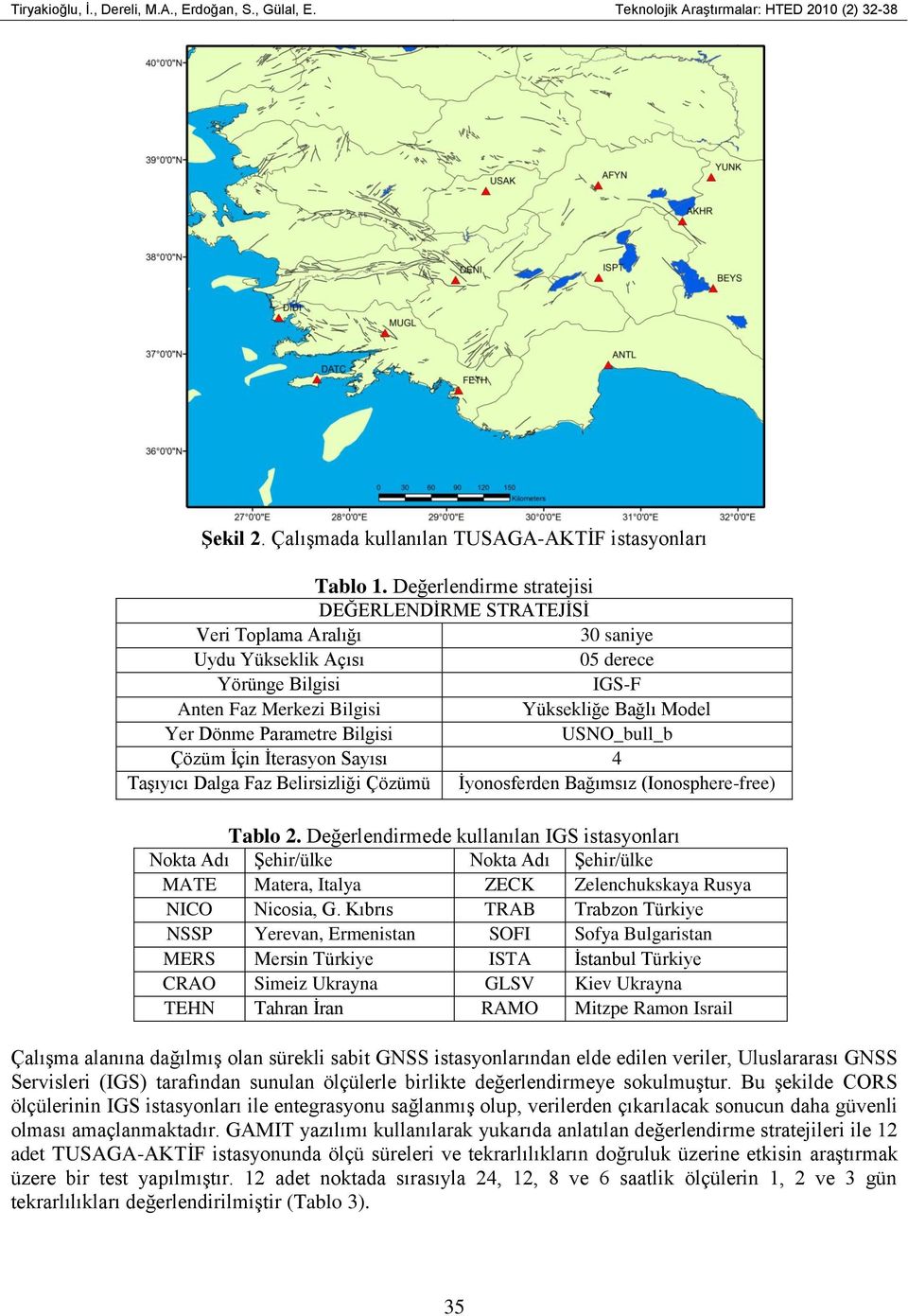 Parametre Bilgisi (IGS05_1552_plus.atx) USNO_bull_b Çözüm Ġçin Ġterasyon Sayısı 4 TaĢıyıcı Dalga Faz Belirsizliği Çözümü Ġyonosferden Bağımsız (Ionosphere-free) Tablo 2.