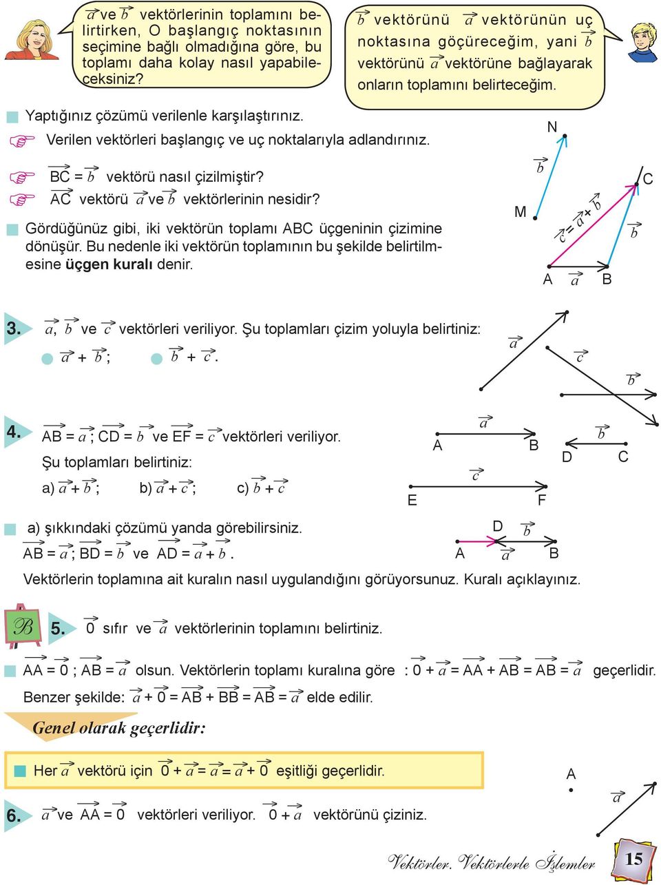 Verilen vektörleri bşlngıç ve uç noktlrıyl dlndırınız. C = b vektörü nsıl çizilmiştir? C vektörü ve b vektörlerinin nesidir? Gördüğünüz gibi, iki vektörün toplmı C üçgeninin çizimine dönüşür.